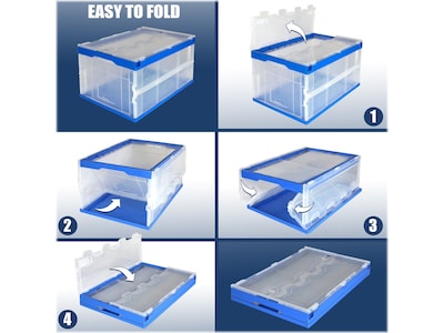 Mount-It! 69 Qt. Hinged Lid Storage Crate, Clear/Blue (MI-909)