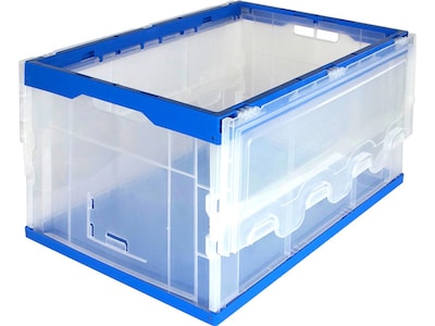 Mount-It! 68.68 Qt. Hinged Lid Storage Bin, Clear/Blue, 3/Pack (MI-910)