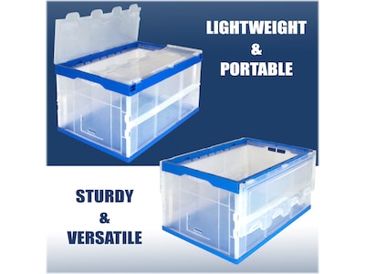 Mount-It! 68.68 Qt. Hinged Lid Storage Bin, Clear/Blue, 3/Pack (MI-910)