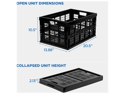 Mount-It! 51.78 Qt. Open Lid Storage Crate, Black (WI-3002)