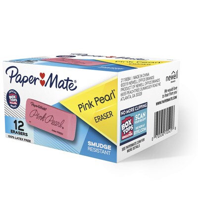 Paper Mate Pink Pearl Block Erasers, Pink, Dozen (70521)