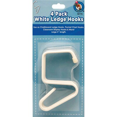 Ashley Productions® Steel/Rubber, Classroom Ledge Hooks for Chalkboard Trays, 5", White, Pack of 4 (ASH50115)