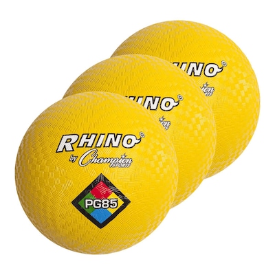 Champion Sports 8-1/2 Nylon/Rubber Playground Ball, Yellow, Pack of 3 (CHSPG85YL-3)