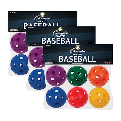 Champion Sports Plastic Baseballs, Assorted, 6 Per Set, 3 Sets (CHSPLBBSET-3)
