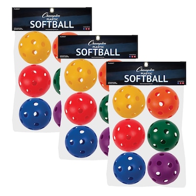 Champion Sports Plastic Softballs, Assorted, 6 Per Set, 3 Sets (CHSPLSBSET-3)