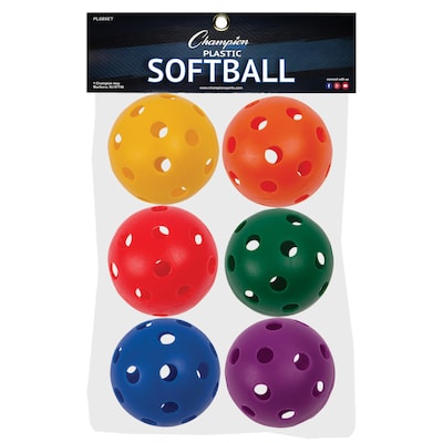 Champion Sports Plastic Softballs, Assorted, 6 Per Set, 3 Sets (CHSPLSBSET-3)