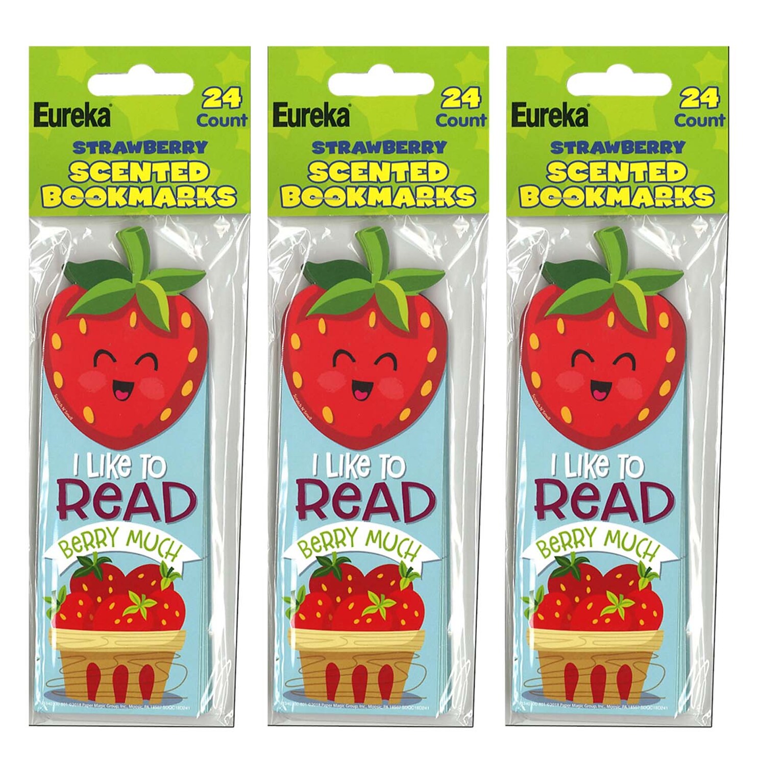 Eureka Strawberry Scented Bookmarks, 24 Per Pack, 3 Packs (EU-834030-3)