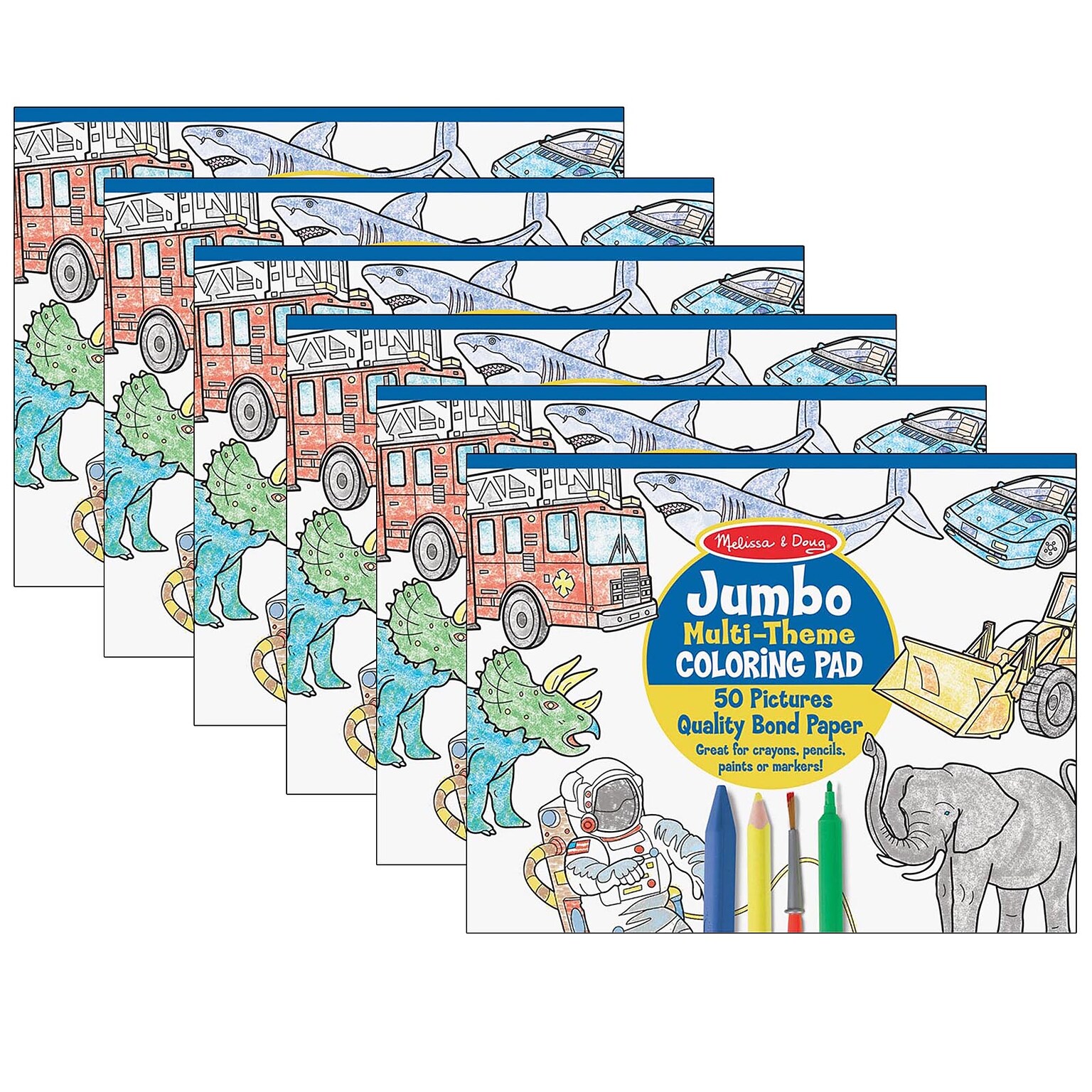 Melissa & Doug Jumbo Multi-Theme Coloring Pad, 11 x 14, Blue, Pack of 6 (LCI4226-6)