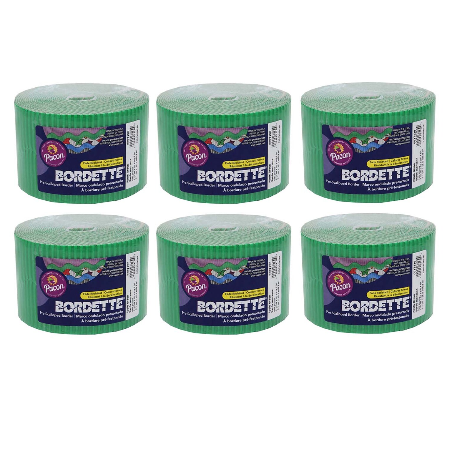 Bordette Decorative Border, Apple Green, 2-1/4 x 50, 6 Rolls (PAC37136-6)