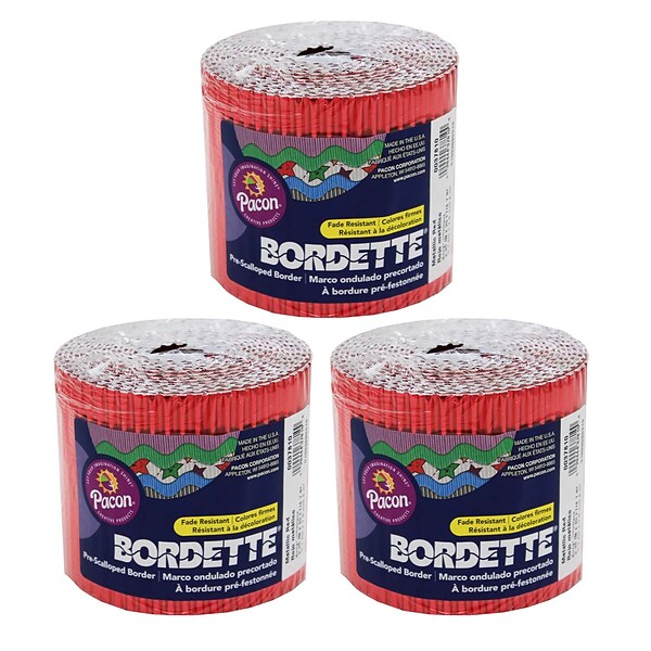 Bordette Decorative Border, 2-1/4 x 25, Metallic Red, 3 Rolls (PAC37810-3)