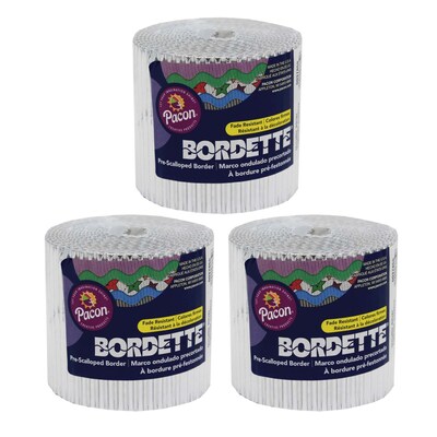 Bordette Decorative Border, Metallic, Silver, 2-1/4" x 25', 3 Rolls (PAC37850-3)