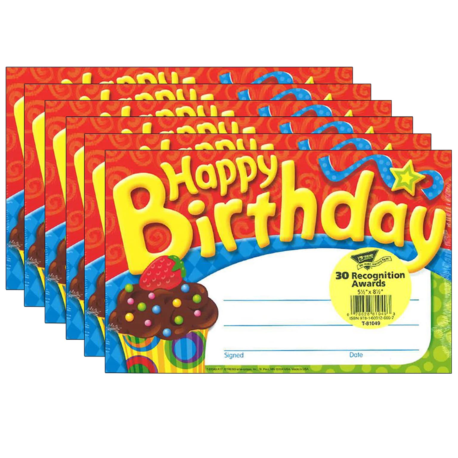 TREND Happy Birthday The Bake Shop Recognition Awards, 30 Per Pack, 6 Packs (T-81049-6)