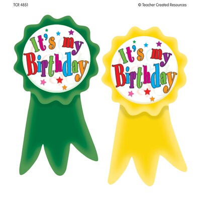 Teacher Created Resources Birthday Ribbons Wear Em Badges, 16 Per Pack, 6 Packs (TCR4851-6)