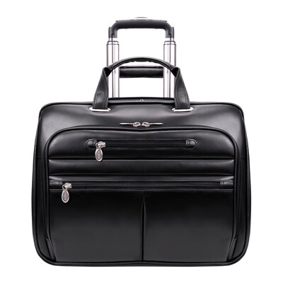 McKlein Limited Edition Laptop Rolling Briefcase, Black Leather (80505C)