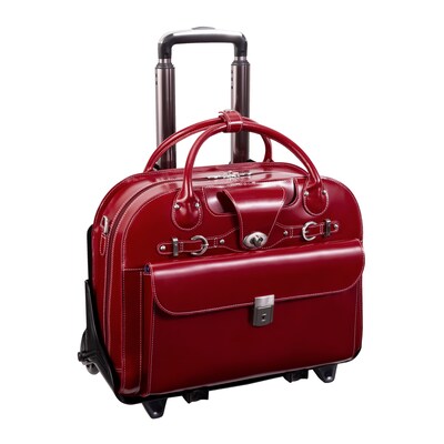McKlein W Series, ROSEVILLE, Cowhide Leather, Checkpoint-Friendly Patented Detachable Wheeled Laptop Briefcase, Red (96646)