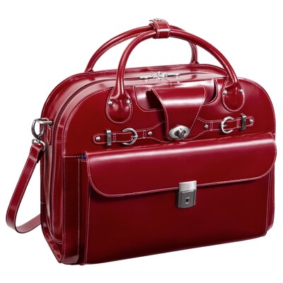 McKlein W Series, ROSEVILLE, Cowhide Leather, Checkpoint-Friendly Patented Detachable Wheeled Laptop Briefcase, Red (96646)
