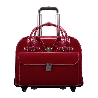 McKlein W Series, ROSEVILLE, Cowhide Leather, Checkpoint-Friendly Patented Detachable Wheeled Laptop Briefcase, Red (96646)