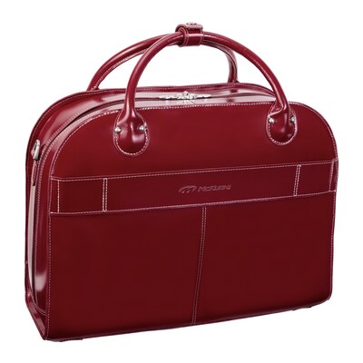 McKlein W Series, ROSEVILLE, Cowhide Leather, Checkpoint-Friendly Patented Detachable Wheeled Laptop Briefcase, Red (96646)