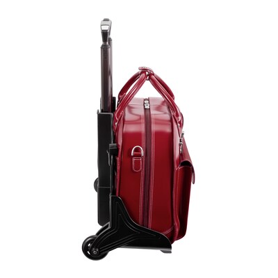 McKlein W Series, ROSEVILLE, Cowhide Leather, Checkpoint-Friendly Patented Detachable Wheeled Laptop Briefcase, Red (96646)