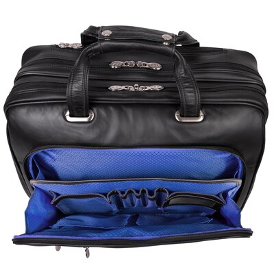 McKlein Limited Edition Laptop Rolling Briefcase, Black Leather (80505C)