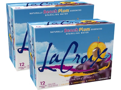 Lacroix Beach Plum Sparkling Seltzer Water, 12 Fl. Oz., 12 Cans/Pack, 2 Packs/Carton (15021762)