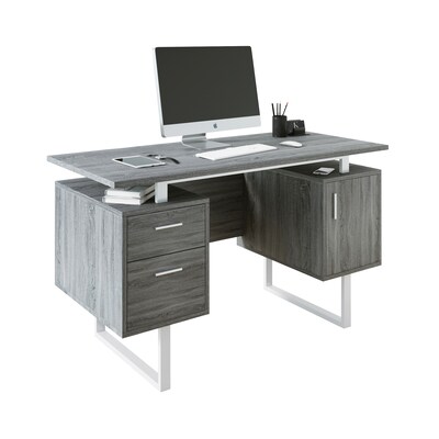 Techni Mobili 51.25"W Modern Office Desk with Storage, Gray (RTA-7002-GRY)