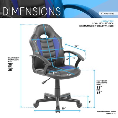 Techni Mobili Kid's Gaming and Student Racer Chair, Blue (RTA-KS40-BL)