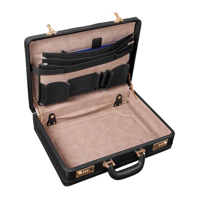 McKlein Harper V Series Expandable Leather Attache, Laptop Compatible, Black (80475)