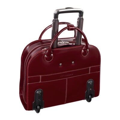 McKlein Edgebrook, Wheeled Ladies' Laptop Briefcase, Top Grain Cowhide Leather, Red (96316)