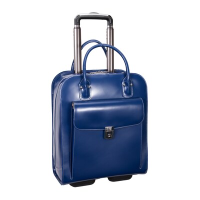 McKlein UPTOWN L Series Laptop Rolling Briefcase, Navy Genuine Leather (97697)