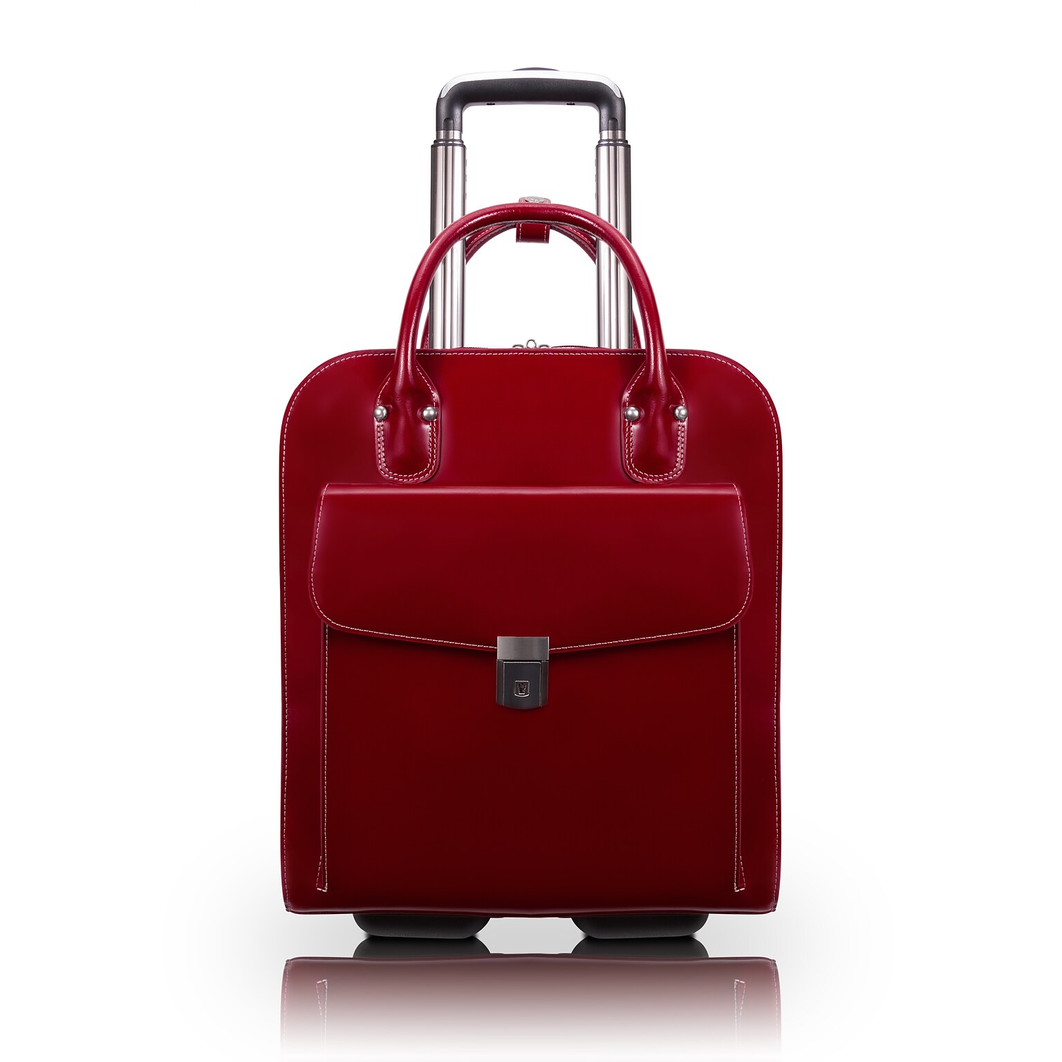 McKlein UPTOWN L Series Laptop Rolling Briefcase, Red Genuine Leather (97696)