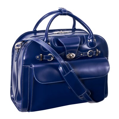 McKlein ROSEVILLE W Series Laptop Rolling Briefcase, Navy Genuine Leather (96647)