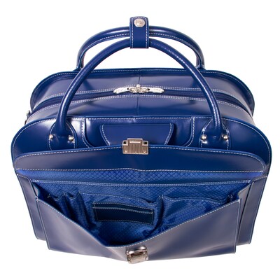 McKlein ROSEVILLE W Series Laptop Rolling Briefcase, Navy Genuine Leather (96647)