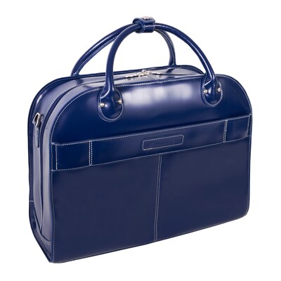 McKlein ROSEVILLE W Series Laptop Rolling Briefcase, Navy Genuine Leather (96647)