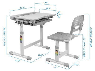 Mount-It! 26" Kid's Desk with Chair, Gray (MI-10201)