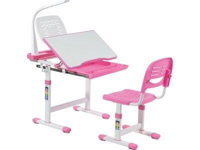 Mount-It! 26 Kids Desk with Chair, LED Lamp, and Book Holder, Pink (MI-10213)