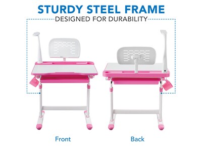Mount-It! 26" Kid's Desk with Chair, LED Lamp, and Book Holder, Pink (MI-10213)
