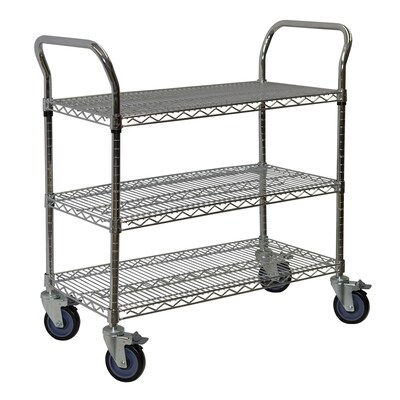 Storage Concepts Chrome Wire Service Cart, 3 Shelves, 39"H x 60"W x 18"D (WCD3-1860-2)