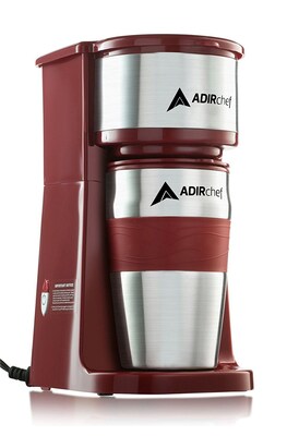 Adirchef Grab N' Go Ruby Red Personal Coffee Maker with 15 oz. Travel Mug (800-01-RR)