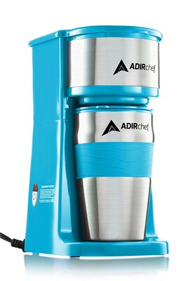 Adirchef Grab N' Go Crystal Blue Personal Coffee Maker with 15 oz. Travel Mug (800-01-CRB)