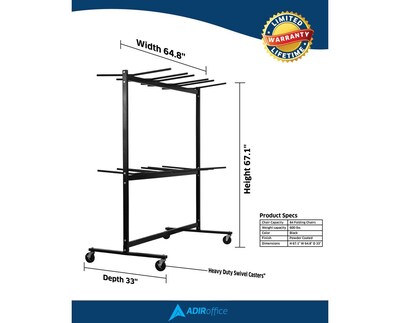 Adiroffice Two Tier Black Steel Chair Cart 84 Chair Capacity (690-03)