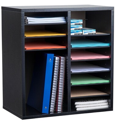 Adiroffice Wood Black Adjustable 16 Compartment Literature Organizer (500-16-BLK)