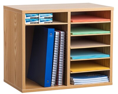 AdirOffice 12-Compartment Wood Literature Organizer, Medium Oak (500-12-MEO)