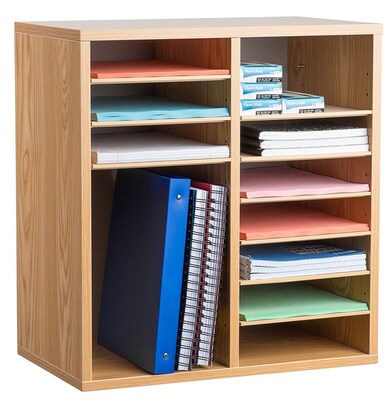AdirOffice 16-Compartment Literature Organizers, 11.8 x 20, Medium Oak (500-16-MEO)