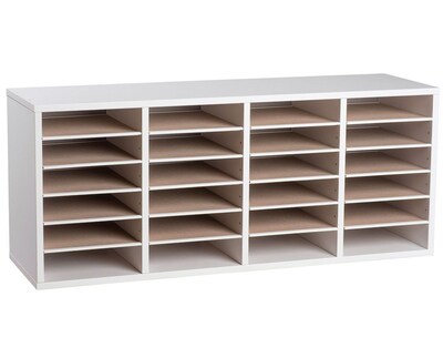 Adiroffice Wood White Adjustable 24 Compartment Literature Organizer (500-24-WHI)