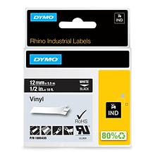 DYMO Rhino Industrial 1805435 Vinyl Label Maker Tape, 1/2 x 18, White on Black (1805435)