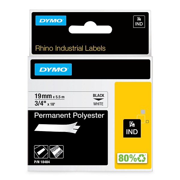 Dymo IND 18484 Label Maker Tape, 0.75W, Black On White