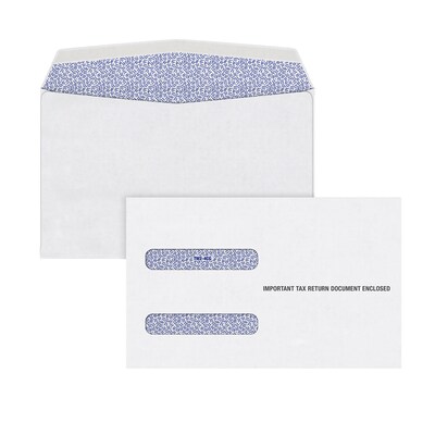 TOPS 2022 Pressure Seal Double Window Tax Form Envelopes, White, 100/Pack (DW4-S)