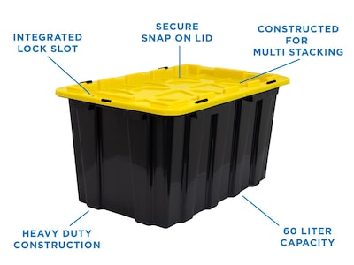 Mount-It! 63.4 Qt. Snap Lid Storage Bin, Black/Yellow, 3/Pack (WI-3001)