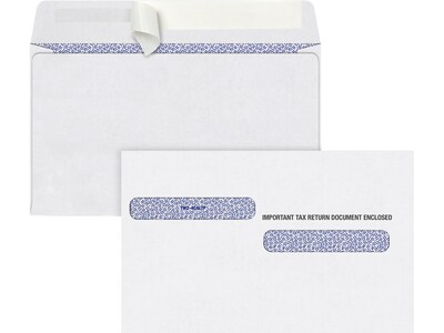 Tops Business Forms TOPDW4ALTPS100 5.63 x 9 in. W-2 Four-Up Self-Seal Security Tinted Square Flap Self-Adhesive Closure Double Window Envelope  Pack of 100